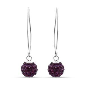 Sterling Silver Purple Round Ball Drop Style Austrian Crystal Earrings
